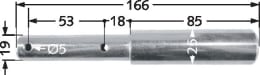 Technische Zeichnung: Oberlenker-Stufenbolzen Kat. 1, Kat. 2, Ø 19 mm, 25 mm, Länge 166 mm
