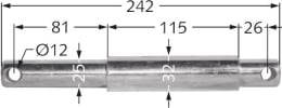Technische Zeichnung: Oberlenker-Stufenbolzen Kat. 2, Kat. 3, Ø 25 mm, 32 mm, Länge 242 mm