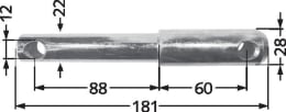Technische Zeichnung: Unterlenker-Stufenbolzen Kat. 1, Kat. 2, Ø 22 mm, 28 mm, Länge 181 mm