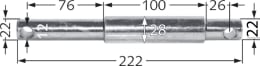Technische Zeichnung: Unterlenker-Stufenbolzen Kat. 1, Kat. 2, Ø 22 mm, 28 mm, 22 mm, Länge 222 mm