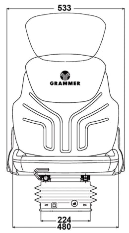 Technische Zeichnung: Grammer Traktorsitz Compacto® Comfort W, luftgefedert, Stoff, anthrazit/grün/silber