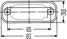 Technische Zeichnung: Hella® Kennzeichenleuchte hinten links/rechts, C5W, schwarz, silber, quadratisch, 83 x 31,6 x 25 mm