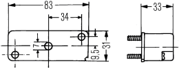 Technische Zeichnung: Hella® Kennzeichenleuchte hinten links/rechts, C5W, schwarz, quadratisch, 83 x 31 x 33 mm