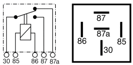 Technische Zeichnung: Herth + Buss Relais 12 V 20 A, 30 A, 5-polig, Wechsler, mit Haltelasche