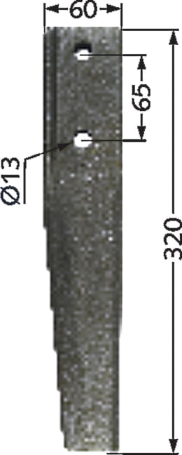 Technische Zeichnung: Industriehof® Kreiseleggenzinken 60 x 320 x 12 mm für Kreiselegge Breviglieri, Schmotzer