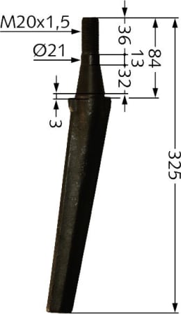Technische Zeichnung: Industriehof® Kreiseleggenzinken 325 x 32 mm, 21 mm für Kreiselegge Remac
