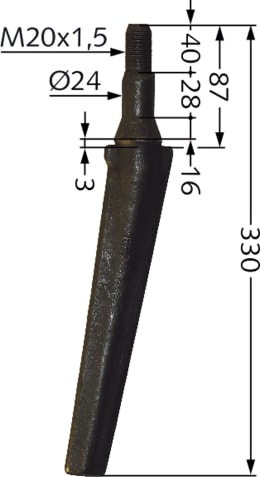 Technische Zeichnung: Industriehof® Kreiseleggenzinken 330 x 34 mm, 24 mm für Kreiselegge Fliegl