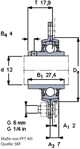 Technische Zeichnung: SKF Stahlblechgehäuse oval, für Y-Lager