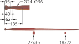 Technische Zeichnung: SHW Grossballenzinken 1.400 mm M 22 x 1,5 AG, spitz, mit konischer Mutter