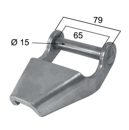 Technische Zeichnung: Bordwandscharnier, L x B: 125 x 79/65 mm, für Bordwand mit Zentralverriegelung