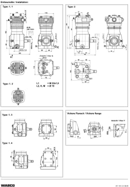 Technische Zeichnung: Wabco Kompressor HDR 2, 1-Zylinder, verschlossen, Kühlung Wasser 4 l/min - Öl 6 l/min