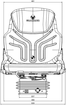 Technische Zeichnung: Grammer Traktorsitz Compacto® Basic mit mechanischer Federung, Vorderansicht mit Maßen