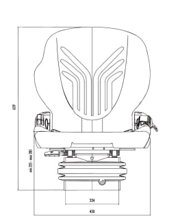 Technische Zeichnung: Grammer Traktorsitz Compacto® Comfort M, luftgefedert, Stoff, anthrazit/grün/silber