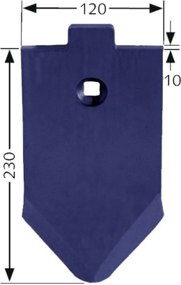 Technische Zeichnung: Scharspitze 120 x 10 mm geschmiedet, gehärtet, lackiert, für Grubber Lemken Smaragd