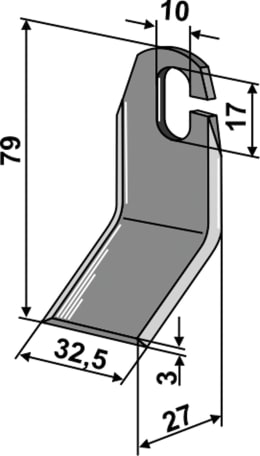 Technische Zeichnung: Industriehof® Mähmesser 79 x 32,5 x 3 mm, Bohrung 17 x 10 mm, für Amazone Anbaumäher Grasshopper