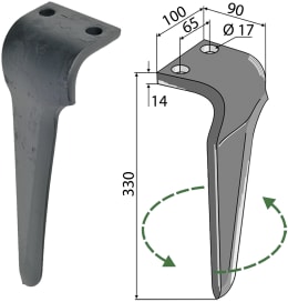 Technische Zeichnung: Kreiseleggenzinken links/rechts 100 x 330 x 14 mm für Frandent Kreiselegge