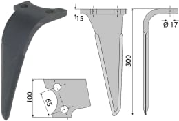 Technische Zeichnung: Kreiseleggenzinken links/rechts 100 x 300 x 15 mm für Celli, Perugini