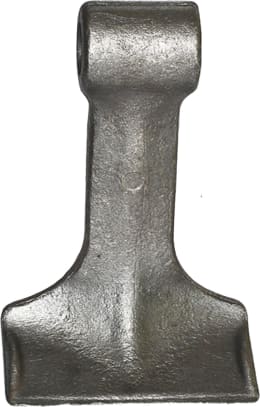Technische Zeichnung: Hammerschlegel für Mulcher, 115 x 50 mm, Ø 26 mm, mit Maßangaben und Produktfoto