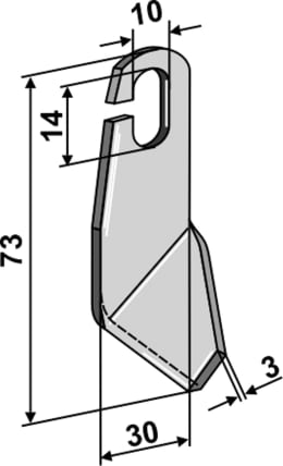 Technische Zeichnung: Industriehof® Flügelmesser links/rechts 74 x 30 x 3 mm, lang, geschliffen