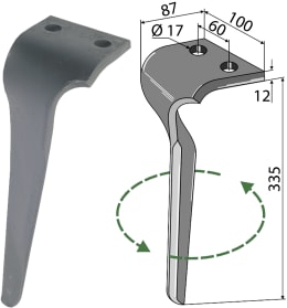 Technische Zeichnung: Kreiseleggenzinken links/rechts 100 x 335 x 12 mm für Maschio Kreiselegge