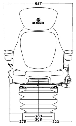 Technische Zeichnung: Grammer Traktorsitz Maximo® Dynamic, luftgefedert, Stoff, anthrazit/grün/silber