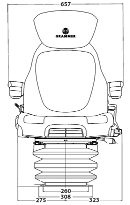 Technische Zeichnung: Grammer Traktorsitz Maximo® Comfort, luftgefedert, Stoff, anthrazit/grün/silber