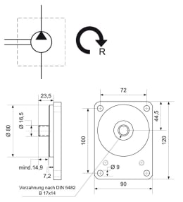 Technische Zeichnung: Hydraulikpumpe rechts einfach Fördermenge 11,0 cm³/U, für Eicher, Güldner, Lamborghini, Lindner, Steyr