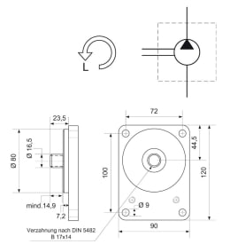 Technische Zeichnung: Hydraulikpumpe links einfach Fördermenge 22,5 cm³/U, für Fendt Farmer 310 S, Favorit 610 SL, 611 SL