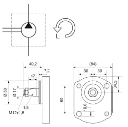 Technische Zeichnung: Hydraulikpumpe links einfach Fördermenge 8,0 cm³/U, für Case IH, John Deere