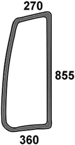 Technische Zeichnung: Traktor-Seitenscheibe 270/360 x 855 mm, grün, geklebt, für Deutz-Fahr, Same, Lamborghini