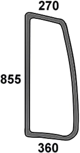 Technische Zeichnung: Seitenscheibe 270/360 x 855 x 5 mm x 5 mm links, grün, Siebdruck, geklebt, für Traktor Deutz-Fahr