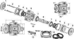 Set: Industriehof® Lagerung L x Ø 180 x 154 mm mit Kegelrollenlager, für Vierkantwelle 40 x 40 mm, universal
