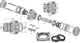 Set: Industriehof® Lagerung L x Ø 230 x 138 mm mit Kegelrollenlager, für Vierkantwelle 40 x 40 mm, universal