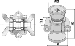Technische Zeichnung: Industriehof® Lagerung L x Ø 230 x 138 mm mit Kegelrollenlager, für Vierkantwelle 40 x 40 mm