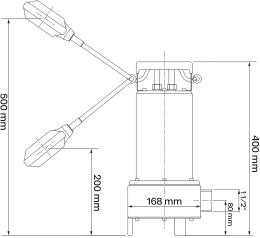 Technische Zeichnung: DeLaval Tauchpumpe SS1, 285 l/min, Anschluss 1 1/2