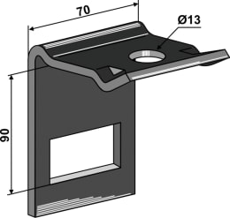 Technische Zeichnung: Industriehof® Zinkenhalter D 70 x 8 mm für Federzinken 45 x 12 mm, Passender Rahmen 80 x 80 mm
