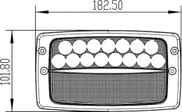 Technische Zeichnung: LED-Arbeitsscheinwerfer 2.670 lm/26 W, 10 – 30 V, weite Ausleuchtung, für Traktor Case IH, Deutz-Fahr