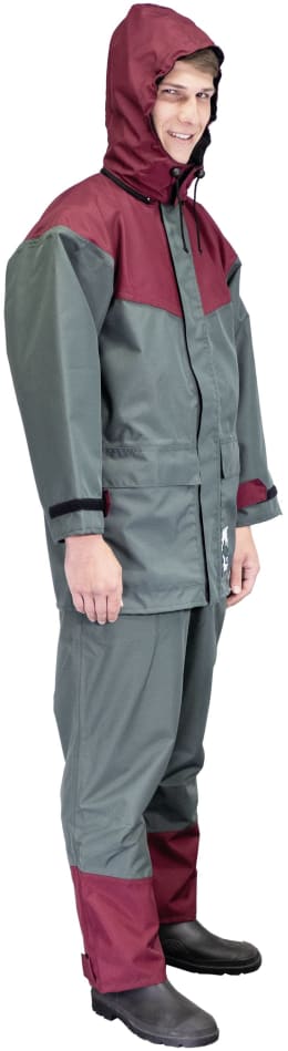 Produktbild: Pflanzenschutz-Jacke und Latzhose Agrisafe in Grau mit bordeauxroten Einsätzen