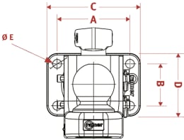 Technische Zeichnung: Walterscheid Flanschkugel Kugel 80 mm, Lochbild B x H 140 x 80 mm, für Traktor