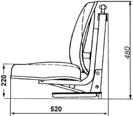 Technische Zeichnung: Traktorsitz S 530 Plus, mechanisch gefedert mit 2 Zugfedern und Öldämpfer, PVC-Kunstleder, schwarz