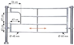 Technische Zeichnung: Patura Abtrennung R4, 340 – 445 cm, mit Ausschnitt für Tränkebecken, 4 Horizontalstreben