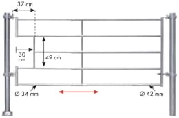 Technische Zeichnung: Patura Abtrennung für Kälber, 320 – 420 cm, leicht, mit Ausschnitt für Tränkebecken