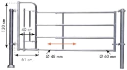 Technische Zeichnung: Patura Abtrennung R4, 345 – 445 cm, mit Personenschlupf, 4 Horizontalstreben