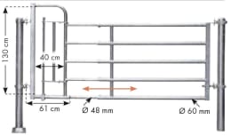Technische Zeichnung: Patura Abtrennung R5, 345 – 445 cm, mit Personenschlupf, 5 Horizontalstreben