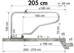 Technische Zeichnung: Patura Liegeboxenbügel Classic