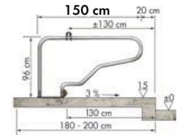 Technische Zeichnung: Patura Liegeboxenbügel Classic für Jungvieh, Ø Rohr 48,3 mm, Länge 1,50 m, Höhe 0,96 m, 334523