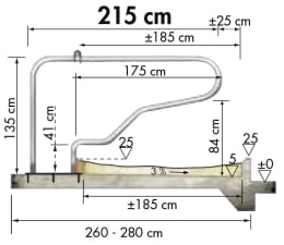 Technische Zeichnung: Patura Liegeboxenbügel Classic