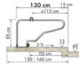 Technische Zeichnung: Patura Liegeboxenbügel Classic für Jungvieh, Ø Rohr 48,3 mm, Länge 1,30 m, Höhe 0,85 m, 334524