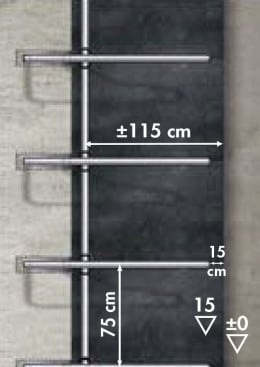 Technische Zeichnung: Patura Liegeboxenbügel Classic für Jungvieh, Ø Rohr 48,3 mm, Länge 1,30 m, Höhe 0,85 m, 334524