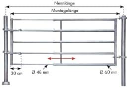 Technische Zeichnung: Patura Tor R5, 310 – 410 cm, 5 Horizontalstreben